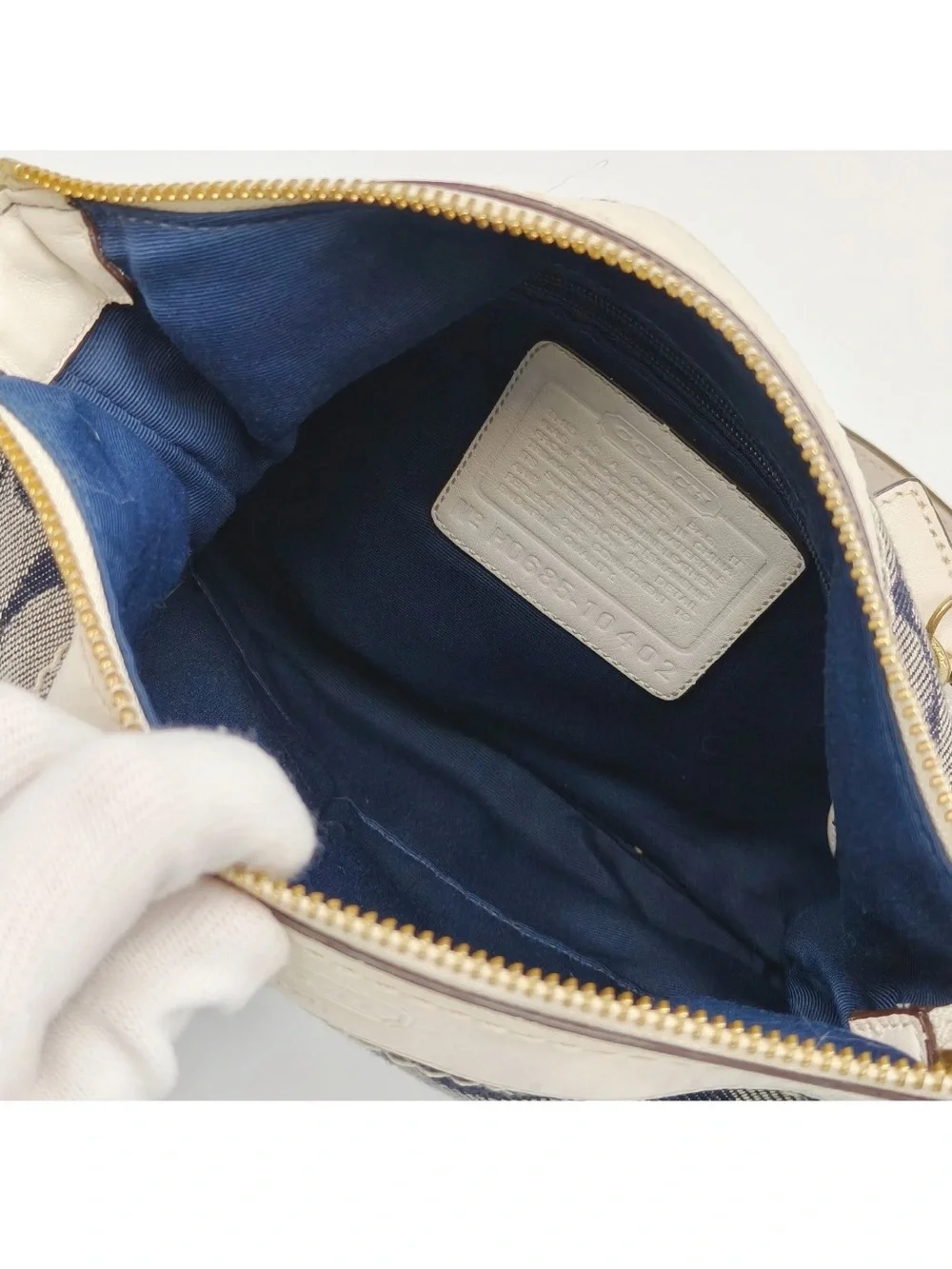 Coach Signature Denim Canvas Crossbody Bag Blue Ivory Leather